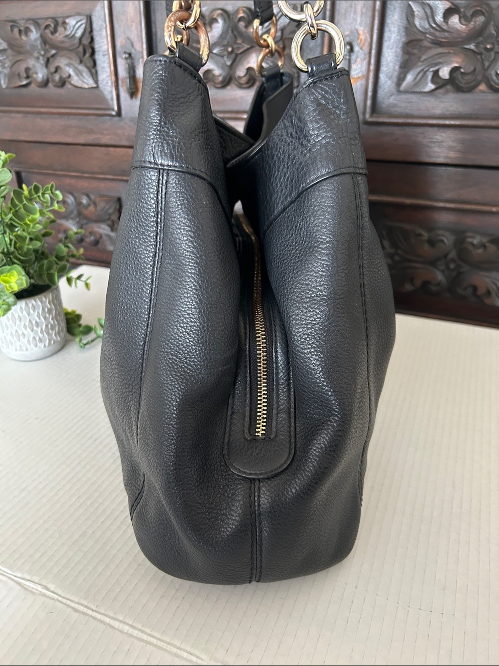 Coach Lexy Black Pebbled Leather Shoulder Bag - Picture 4 of 16